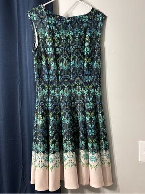 Julian Taylor Navy, Teal & Cream Floral Midi Dress